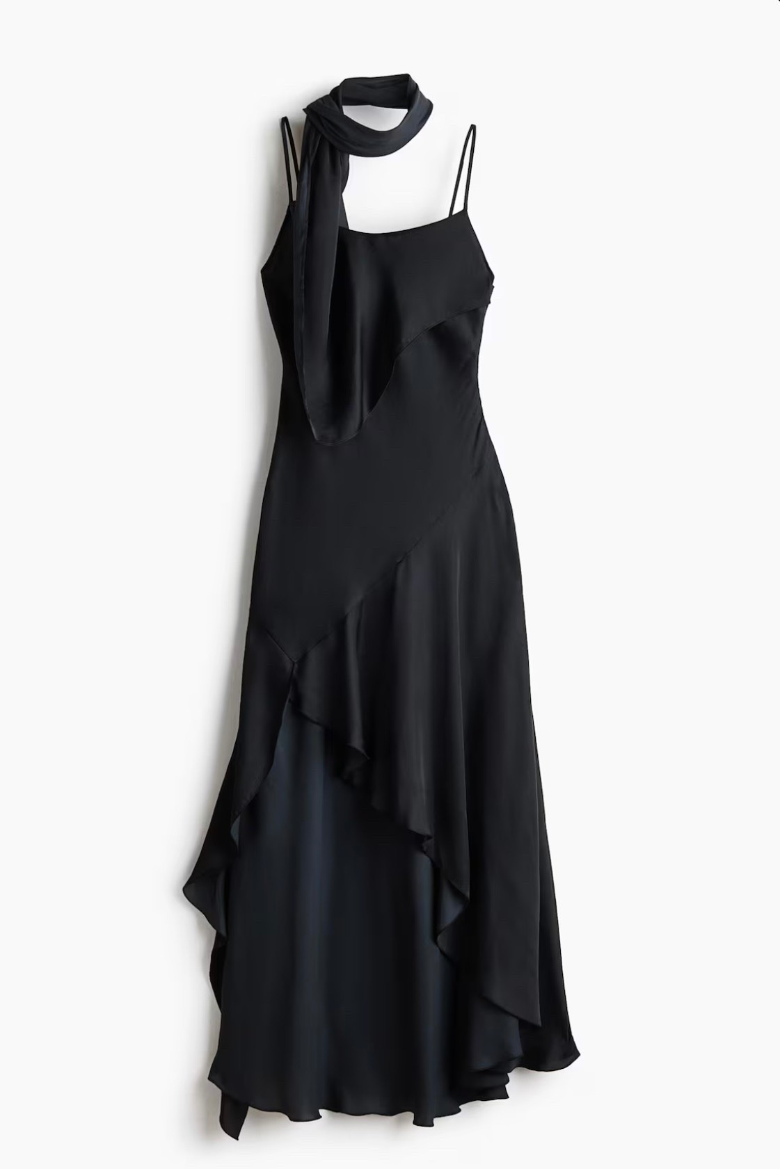 Black asymmetrical slip dress with scarf detail
Solves last-minute event dressing. Lightweight and wrinkle-friendly for travel. Built-in styling detail (scarf) removes need for extra accessories.

#LTKdresses #LTKpartywear