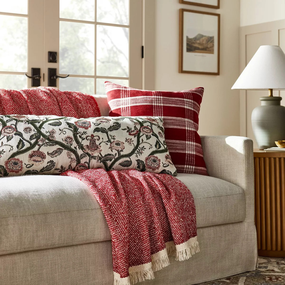 Woven Plaid Square Throw Pillow with Zipper Pull Red - Threshold™ designed with Studio McGee | Target
