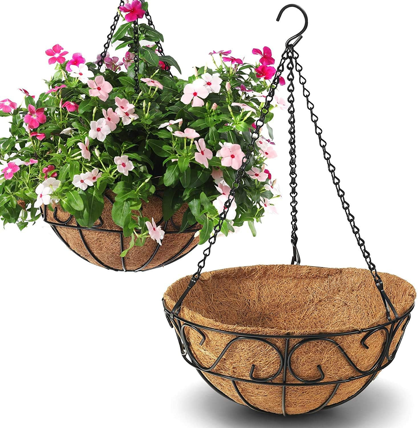 CABASAA 2 Pack Metal Hanging Planter Basket with Coco Coir Liner Chain Round Wire Plant Holder Fl... | Amazon (US)