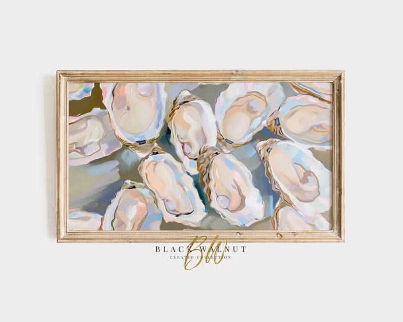 Frame TV Coastal Art, Abstract Sea Shells Oyster Pastel Painting, Summer Retro Samsung Frame TV A... | Etsy (US)