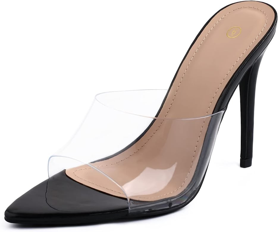 mysoft Women's Pointed Toe Clear Stilettos Transparent Strap Slip On High Heeled Mules | Amazon (US)