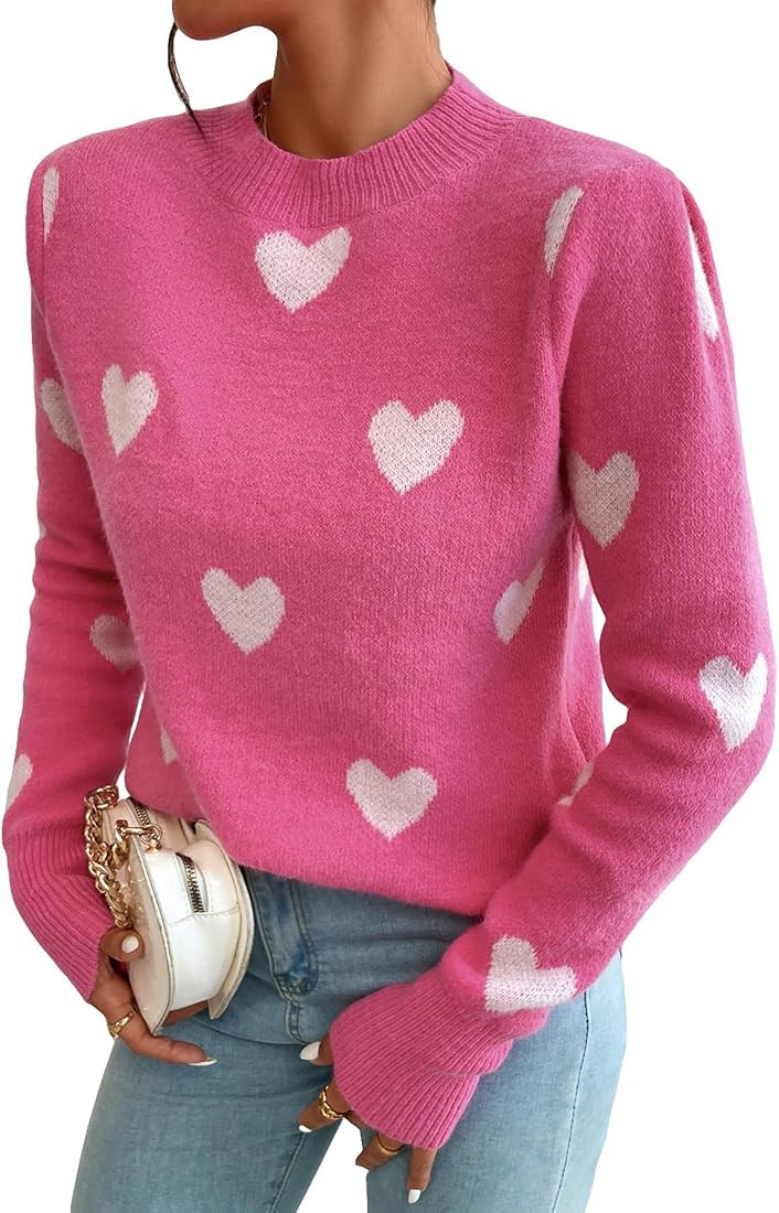 SOLY HUX Women's Heart Print Long Sleeve Sweater Pullovers | Amazon (US)