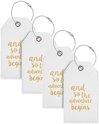 Luggage Tags with Full Back Privacy Cover w/Steel Loops (white 04 pcs set) | Amazon (US)