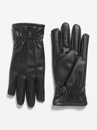 Fleece-Lined Faux-Leather Gloves for Men | Old Navy (US)