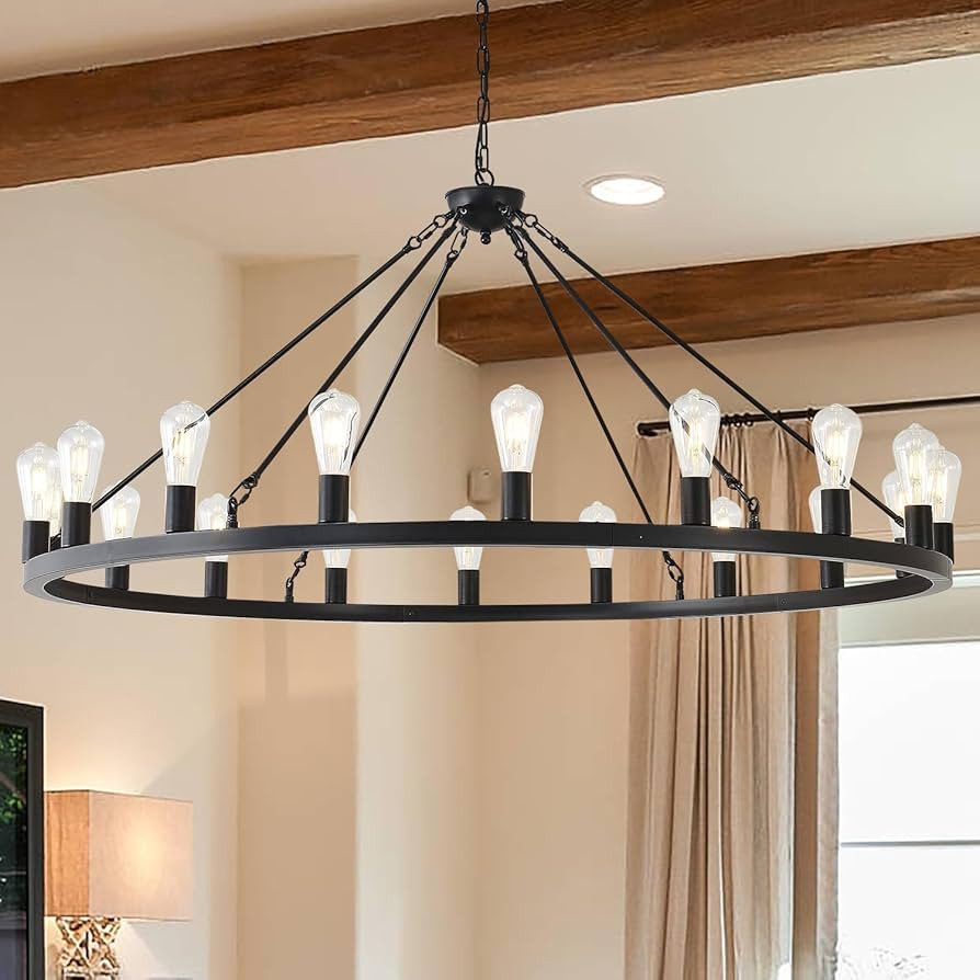 53” Black Large Wagon Wheel Chandelier,Vintage Rustic Farmhouse Chandeliers 18-Lights,Round Met... | Amazon (US)