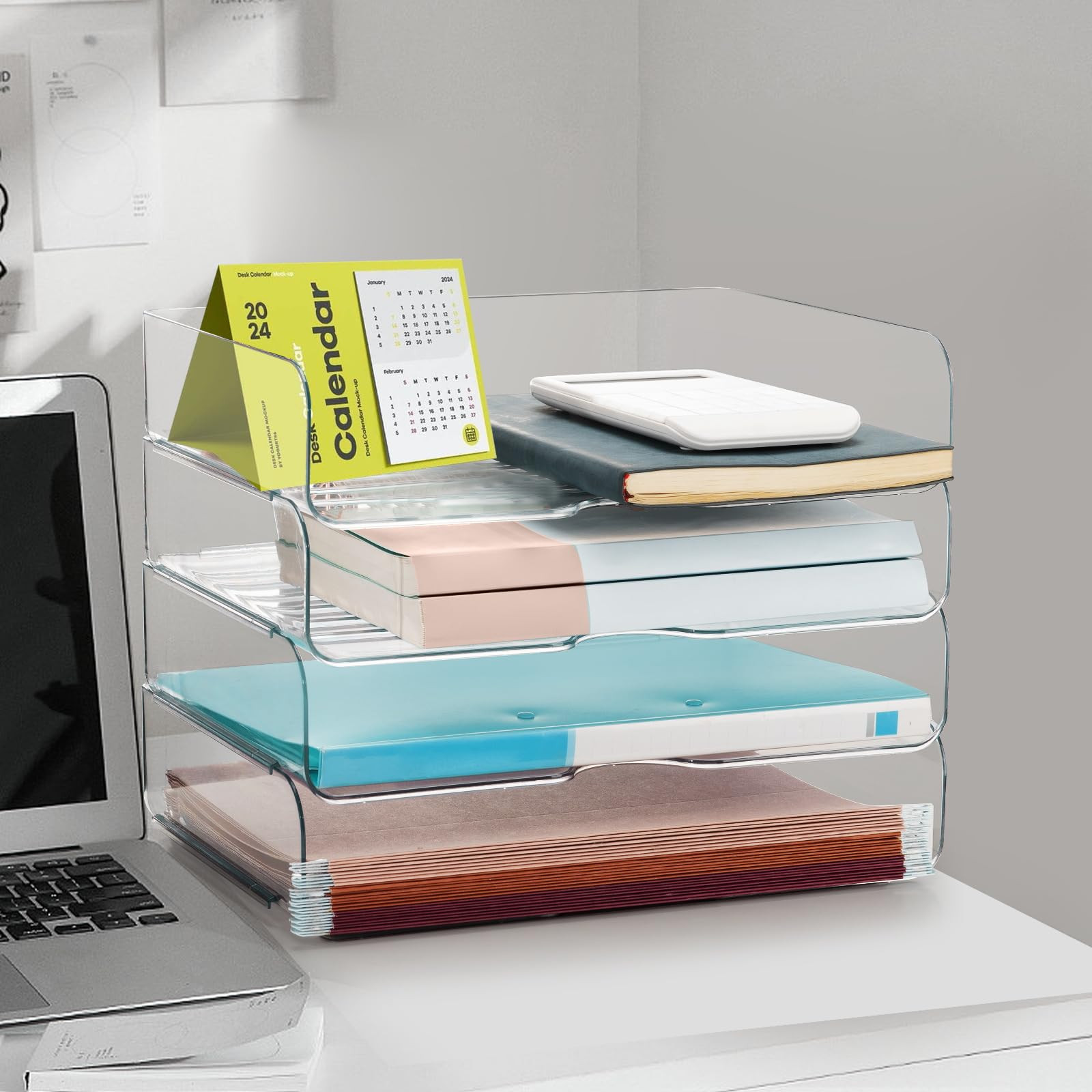 Desk Organizer and Storage,4-Tier Paper Letter Tray Organizers,Stackable Clear Desktop Organizer for Documents,Book Magazine Storage,Office Supplies, (Clear,4 Pack) | Amazon (US)