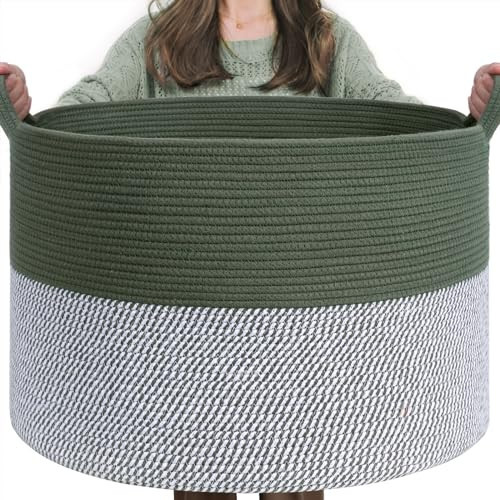 INDRSSME Large Laundry Storage Basket, 21.7 x13. 8 - Decorative Rope Blanket Basket for Organizing Bedroom, Living Room, Nursery, Toy Storage for Colthes Towel, Empty Gift Baskets -Green | Amazon (US)