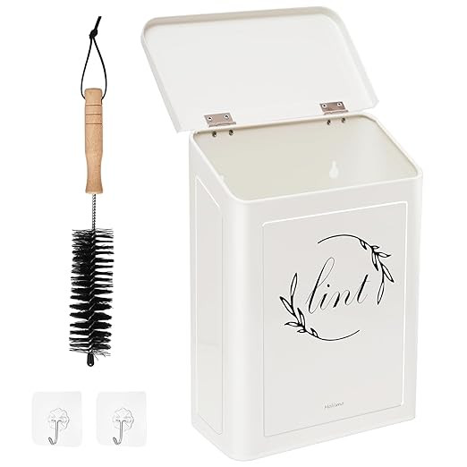 Magnetic Lint Bin for Laundry Room, Metal Lint Trash Can with Lid for Dryer, Wall Mounted Lint Ho... | Amazon (US)