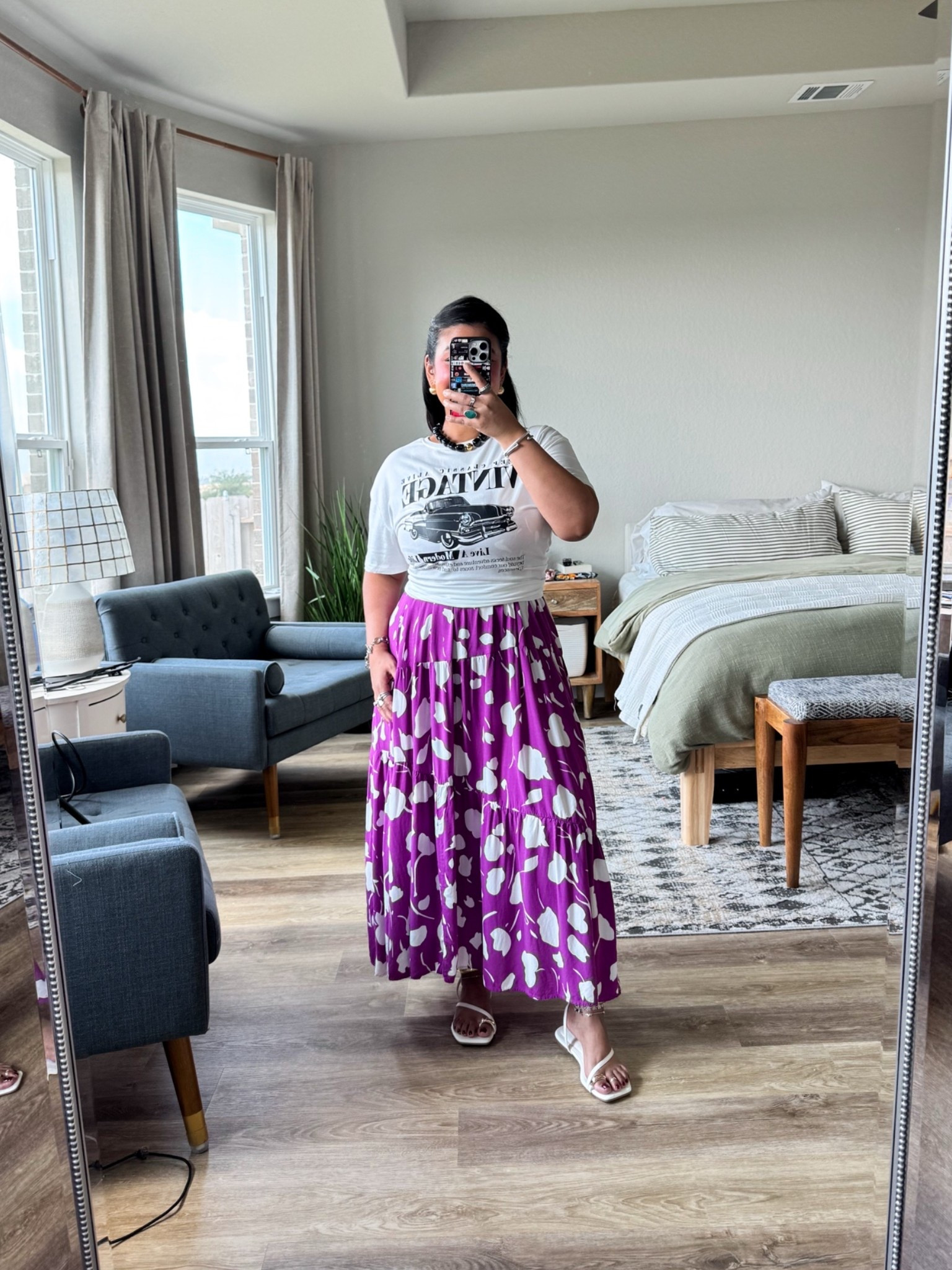 I’m 5’1” size 12 wearing a L in the dress and graphic tee. I tied it in the back with a hair tie and tucked it under. Sandals are true to size.

#LTKPetite #LTKMidsize #LTKOver40
