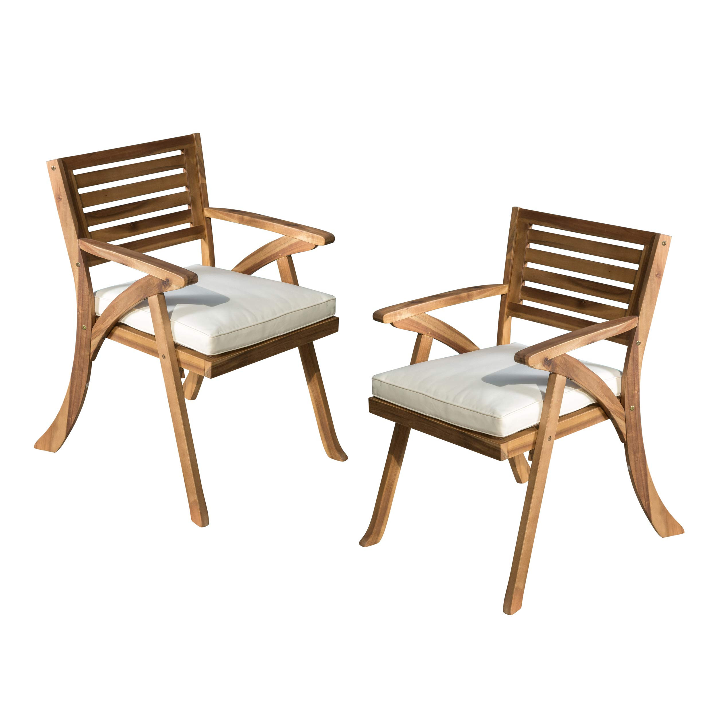 Christopher Knight Home Hermosa Outdoor Acacia Wood Arm Chairs, 2-Pcs Set, Teak Finish / Cream | Amazon (US)