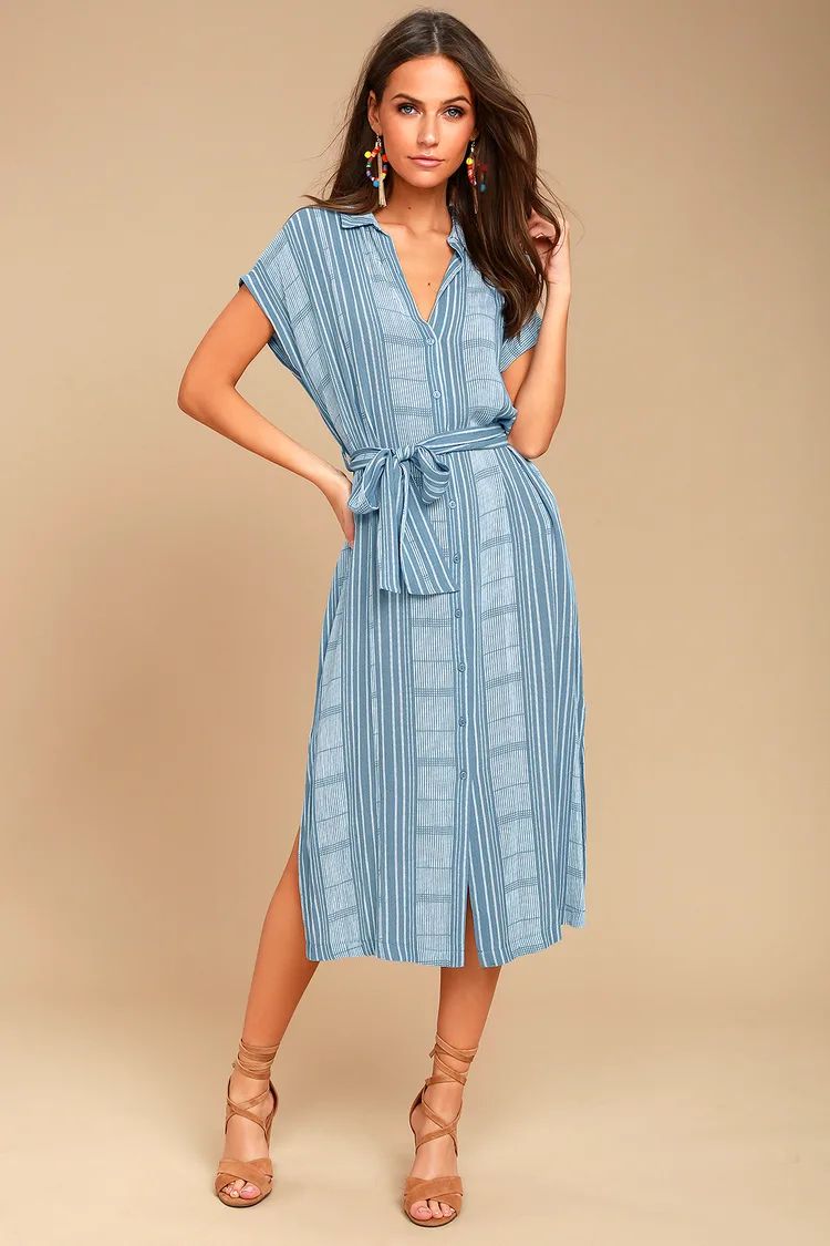 I'm the One Blue and White Striped Shirt Dress | Lulus