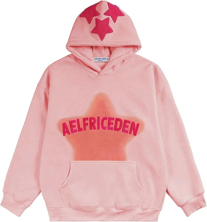 Aelfric Eden Womens Graphic Hoodies Pink Star Print Hoodie Unisex Oversized Hoodies Long Sleeve P... | Amazon (US)