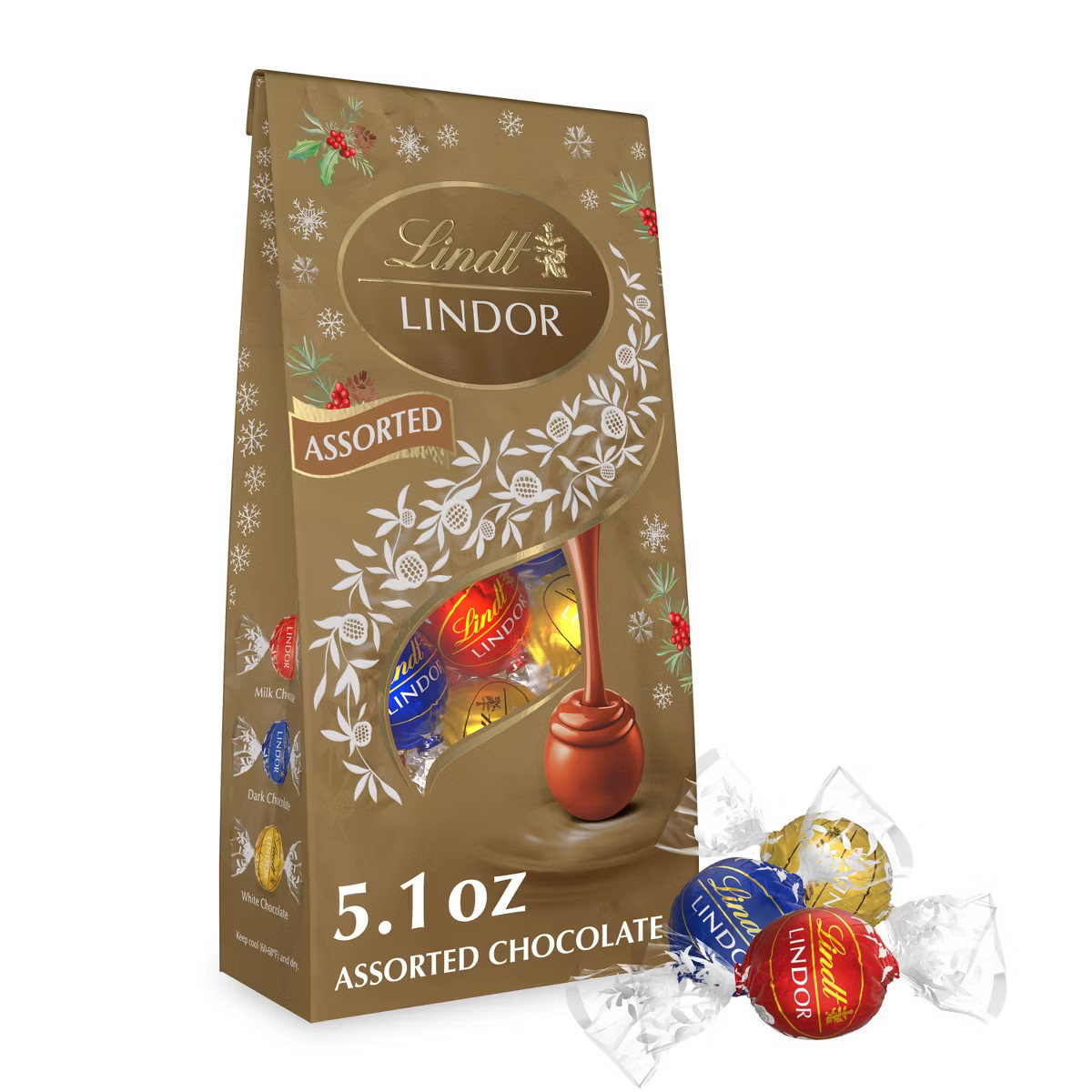 LINDOR, Lindt Gold Assorted Christmas Chocolate Candy Truffles - 5.1oz | Target