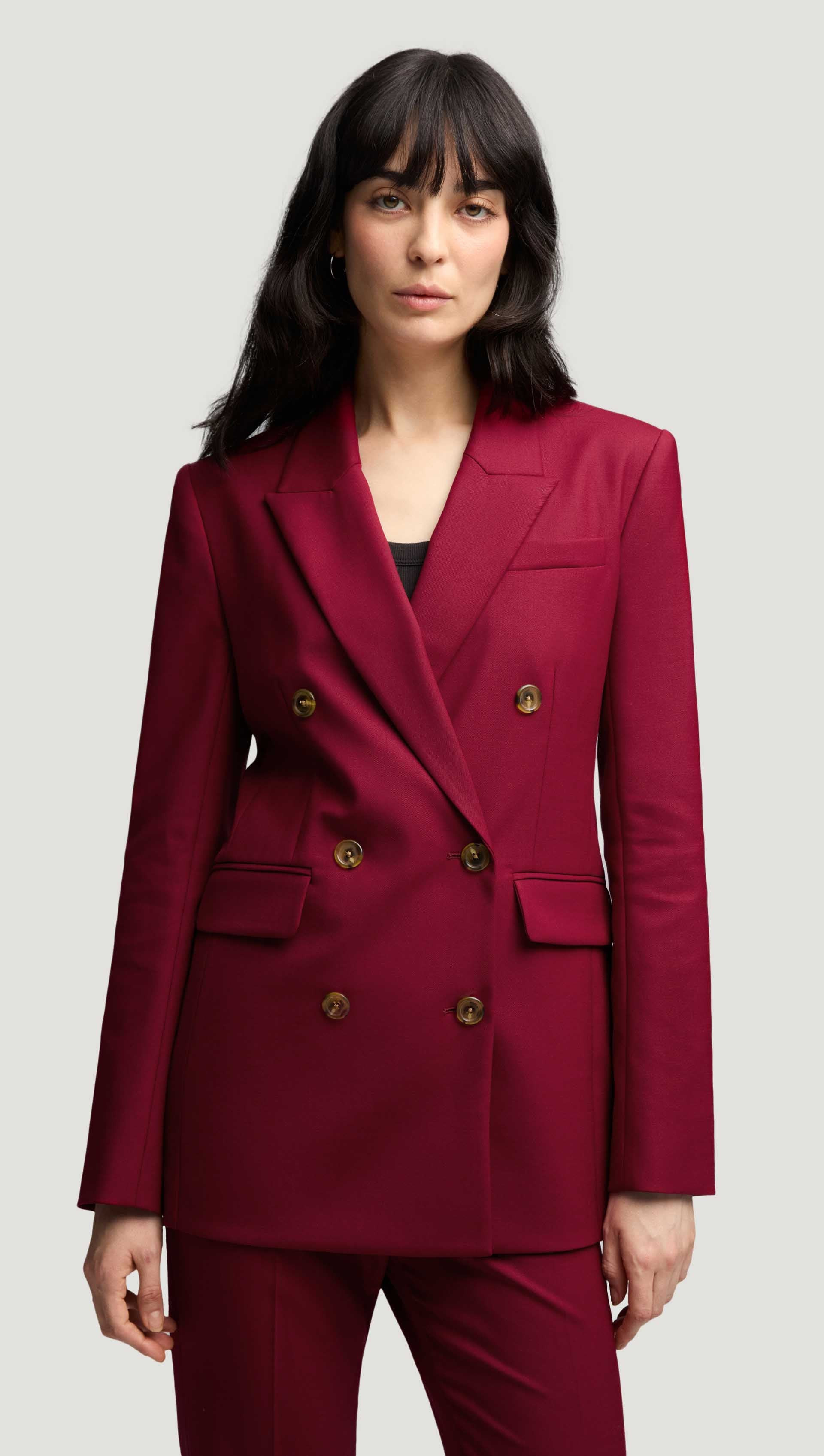 Double-Breasted Blazer in Seasonless Wool | Burgundy 12 / Burgundy | Argent