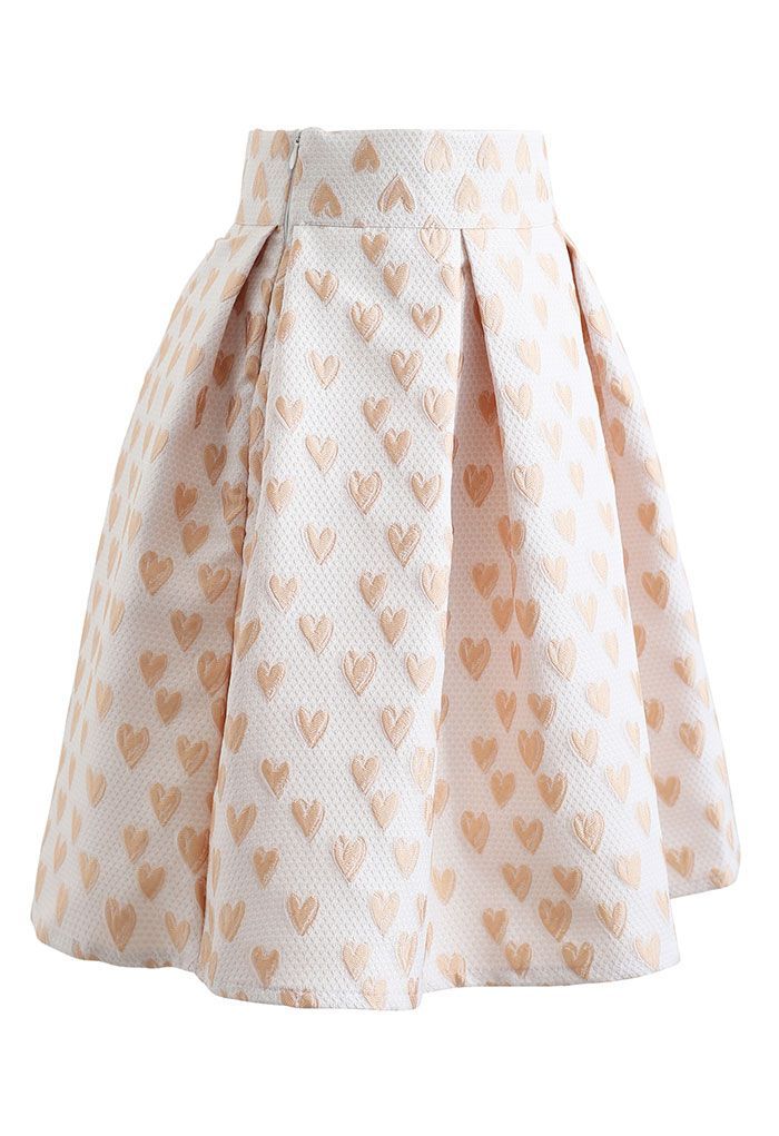 Sweet Heart Jacquard Pleated Skirt in Cream | Chicwish