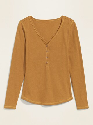 Slim-Fit Rib-Knit Long-Sleeve Henley Tee for Women | Old Navy (US)