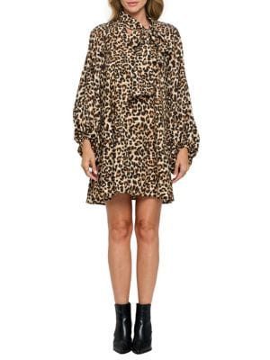 Bishop Sleeve Leopard Print Mini Dress | Saks Fifth Avenue OFF 5TH