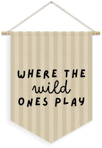 XYDEG Kids Room Decor, Where the Wild Ones Play Linen Canvas Banner, Neutral Striped PlayRoom Wall Hanging Pennant Flag Banner for Kids Nursery Toddler Room Bedroom Playroom Decor, 15x11in | Amazon (US)