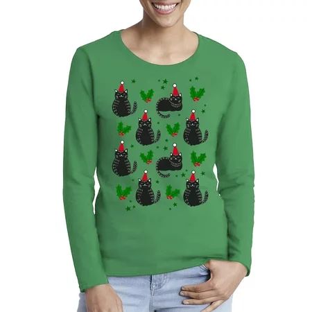 Awkward Styles Xmas Cat Ugly Christmas Sweater Long Sleeve T-shirt For Women | Walmart (US)