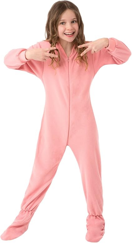Big Feet PJs Big Girls Kids Pink Fleece Footed Pajamas Onesie Footie Pajamas | Amazon (US)