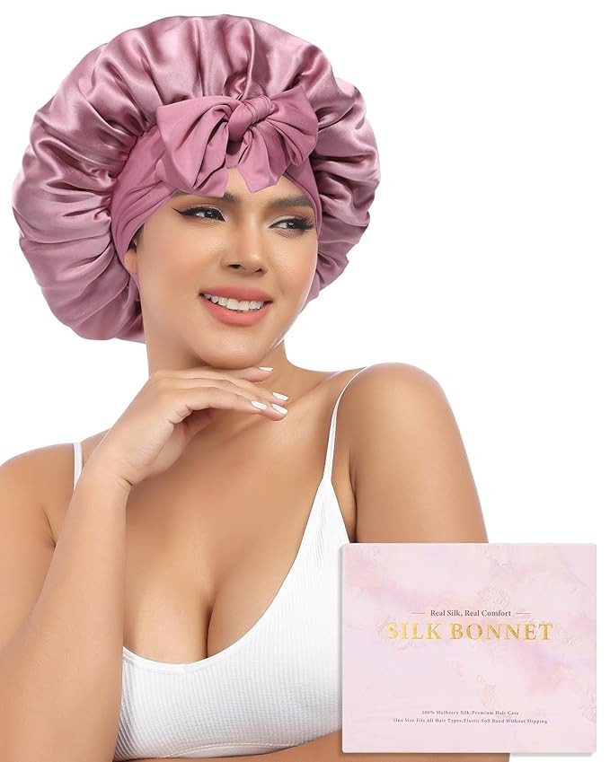 AWAYTR Silk Bonnet for Sleeping Women 100% Mulberry Silk Bonnet with Band 2 Layer Reversible Hair... | Amazon (US)