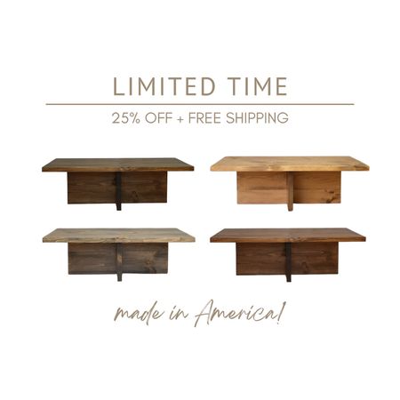 Need a coffee table?! These are real wood made in the USA! 25% OFF + FREE SHIPPING! Shipping is usually very expensive so get it soon while you can get the discounts! 4 colors and tons of sizes to choose from!

Coffee tables, wood coffee table, rectangular coffee table, square coffee table, living room furniture, furniture sale, home design account, home decor, home shopping, home finds

#LTKhome #LTKsalealert #LTKstyletip