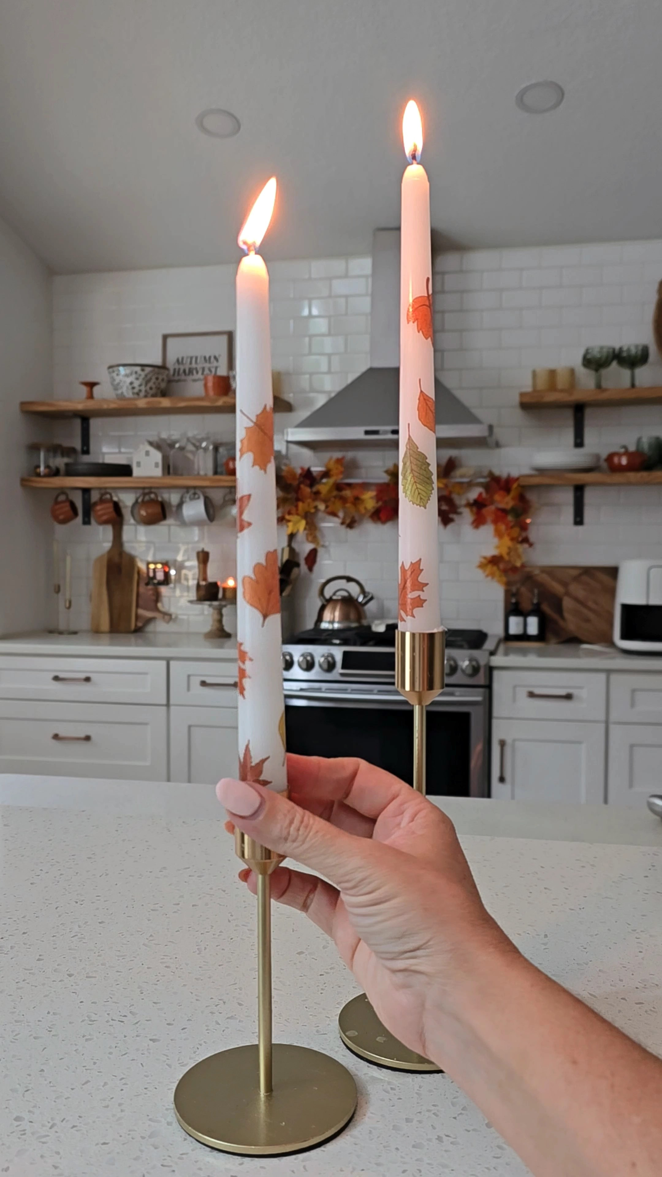 Turning plain candles into cozy fall showpieces… with temporary tattoos 🤯🕯️🍂The shimmering leaves have me hooked — and it’s honestly the easiest DIY you’ll do this season. Budget-friendly, gorgeous, and the perfect little fall fix.

#LTKSeasonal #LTKHome