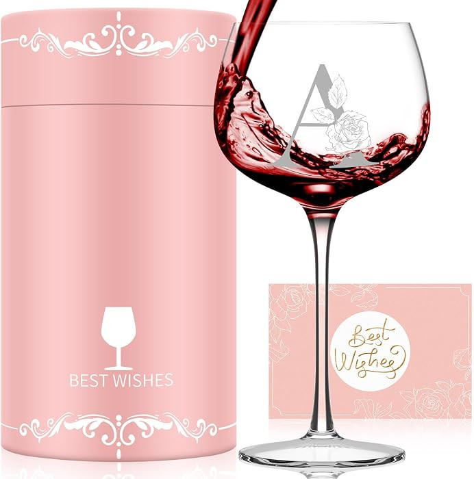Mothers Day Gifts for Mom Grandma Wife Daughter, Initial A-Z Wine Glass Personalized Gift For Wom... | Amazon (US)