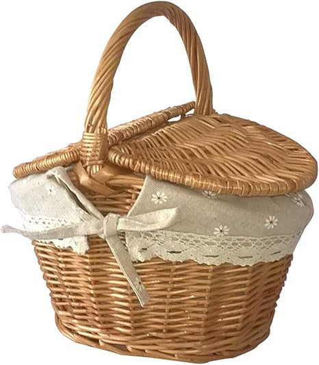 æ— Wicker Picnic Basket, Oval Storage Basket with Handle Liner, Hand Made Double Lidded Wicker... | Amazon (US)