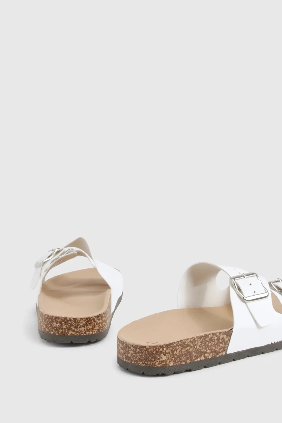 White Double Buckle Footbed Slider | Boohoo | Boohoo.com (UK & IE)