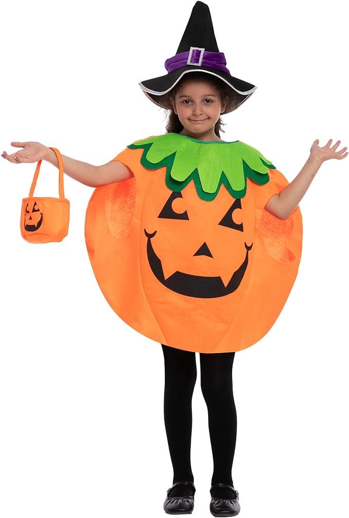 Pumpkin Costume for Kids , Child Pumpkin Costume with Witch Hat& Basket for Halloween Trick or Tr... | Amazon (US)