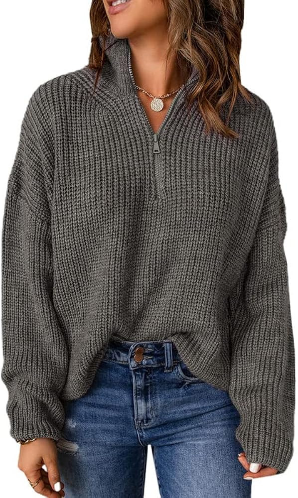 Dokotoo Womens Sweaters Long Sleeve 1/4 Zip Pullover Polo V Neck Dressy Casual Tops | Amazon (US)