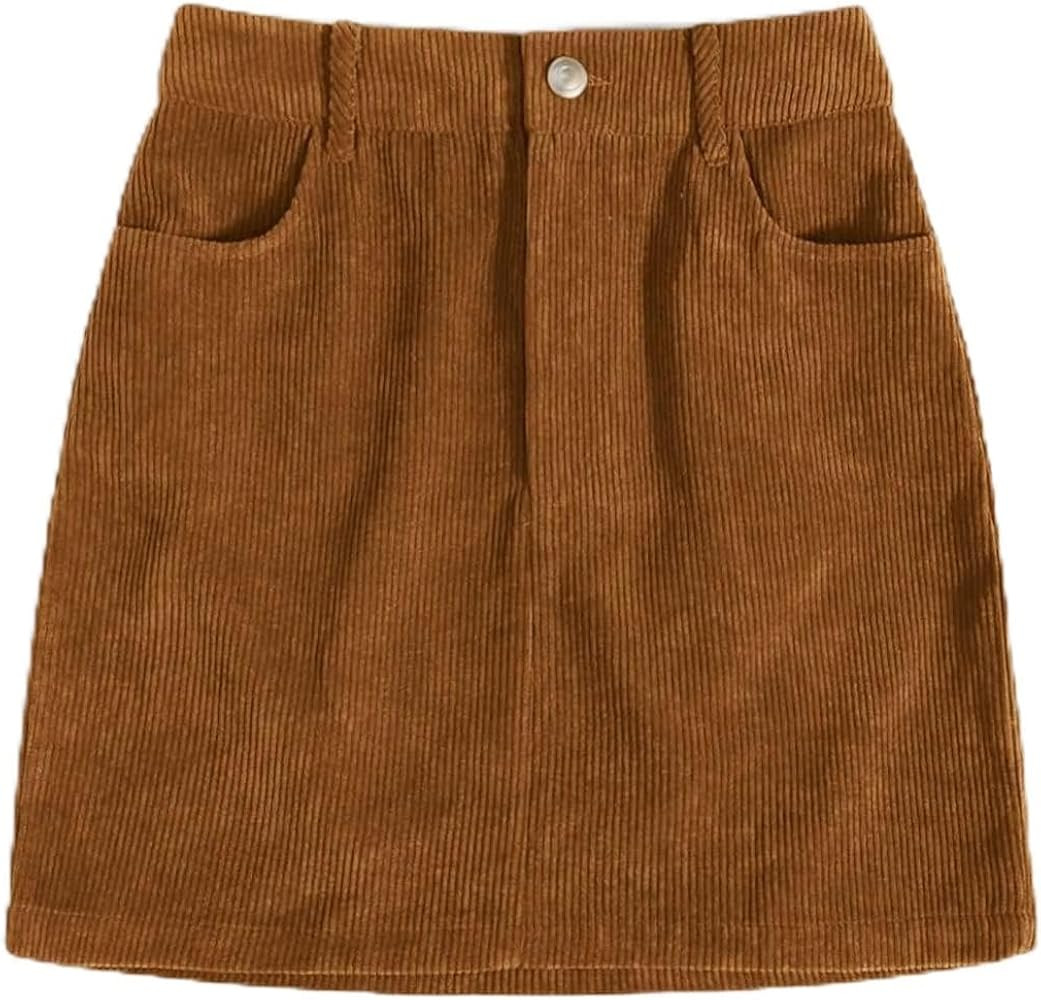 EFJONE Skirts for Women Summer Solid Corduroy Double Pockets Straight Mini Skirt Mini Skirt | Amazon (US)