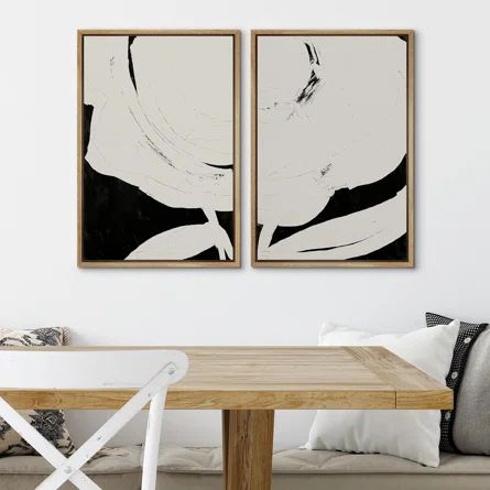 IDEA4WALL Black And White Paint Stroke Print Abstract Decor Art Minimalist Geometric Shape Print ... | Wayfair North America
