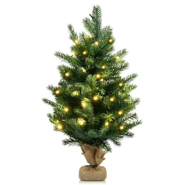 Gymax 24" Mini Artificial Christmas Tree Tabletop Pre-Lit LED Fir Tree with 35 Lights & Timer - W... | Walmart (US)