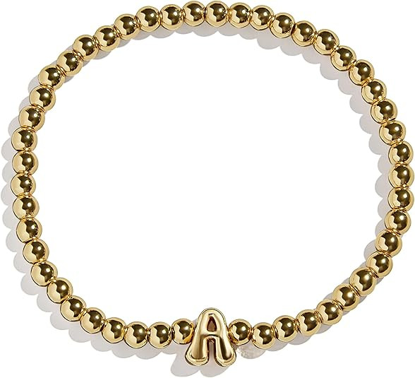 BaubleBar Initial Pisa Stretch Bracelet - Personalized Gold-Plated Bracelet for Women, Beaded Ini... | Amazon (US)