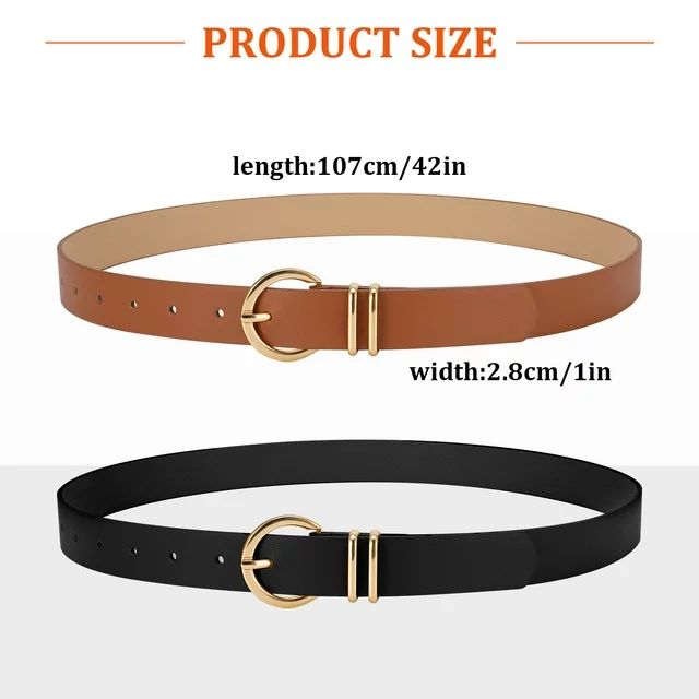 sixwipe 2 Pack Women's Leather Belts for Jeans Pants Dresses, Gold Buckle Ladies Belt with Fashio... | Walmart (US)