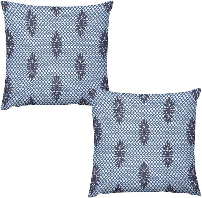 ArogGeld Indigo Blue Trellis Throw Pillow Cushion Set of 2 20"x20" Blue and White Plaid Trellis S... | Amazon (US)