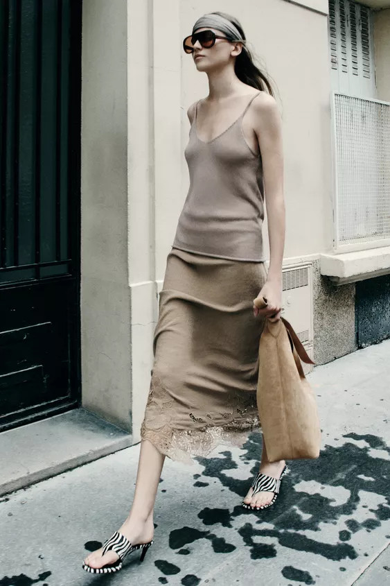 EMBROIDERED MIDI LINGERIE SKIRT | Zara UK