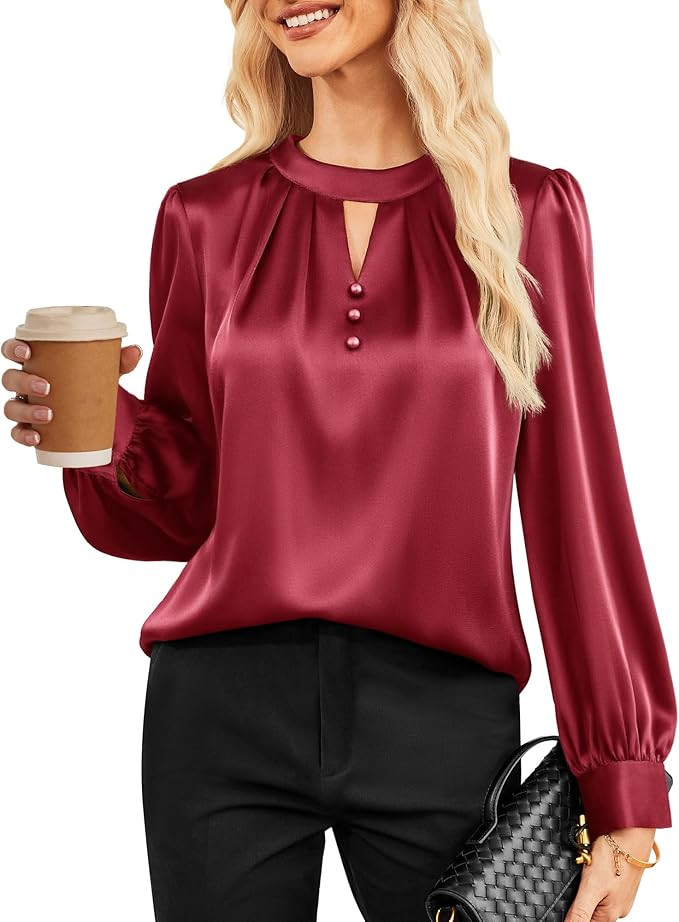 GRACE KARIN Women Satin Silk Tops,Business Casual Blouse,Dressy Work Long Sleeve Shirts Office Ou... | Amazon (US)