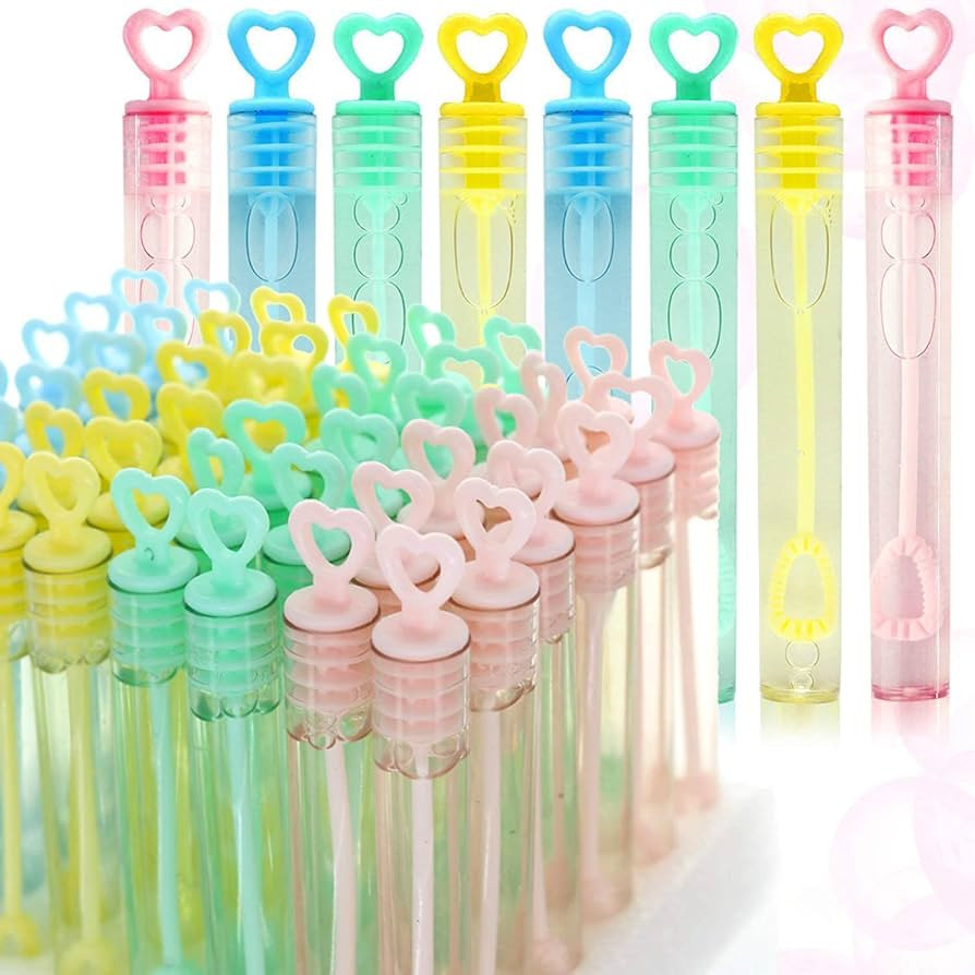 GIFTEXPRESS Bubble Wands Party Favors - 48 Pack Mini 4.25" Tall Assorted Pastel Color Heart Bubbl... | Amazon (US)