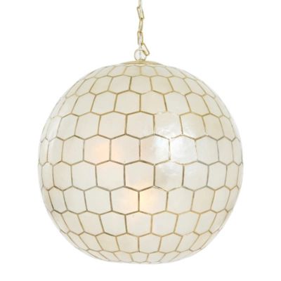 Creative Co-Op Capiz Honeycomb Globe Chandelier Pendant Light, Capiz White Seashells with Antique... | Ashley Homestore