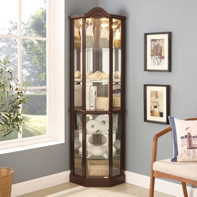 FONTOI Display Cabinet Corner Cabinet with Adjustable Shelves, Carved Display Storage Perfect for Home or Office, Dark Cherry, 16.73"*71.93"*16.73" | Target