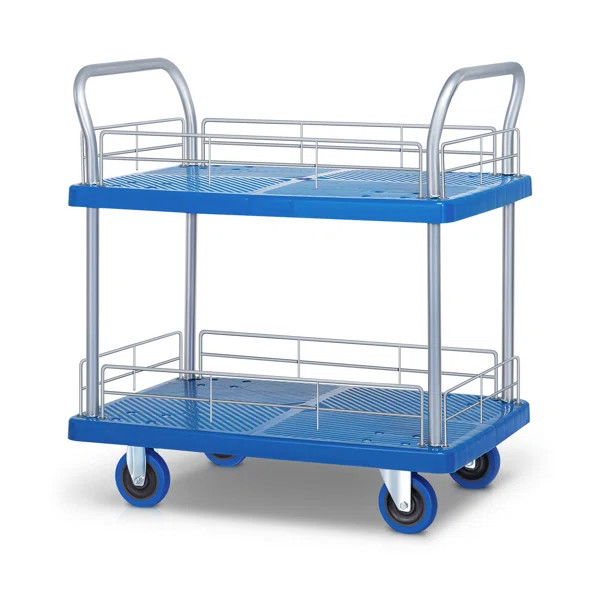 2 Tier Utility Cart with Handle Bar Rolling Platform Trolley, for Home Warehouse School, 661 lbs ... | Wayfair North America