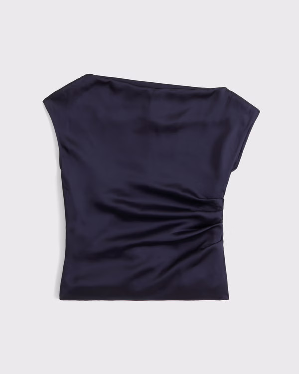 Asymmetrical Draped Satin Top | Abercrombie & Fitch (US)