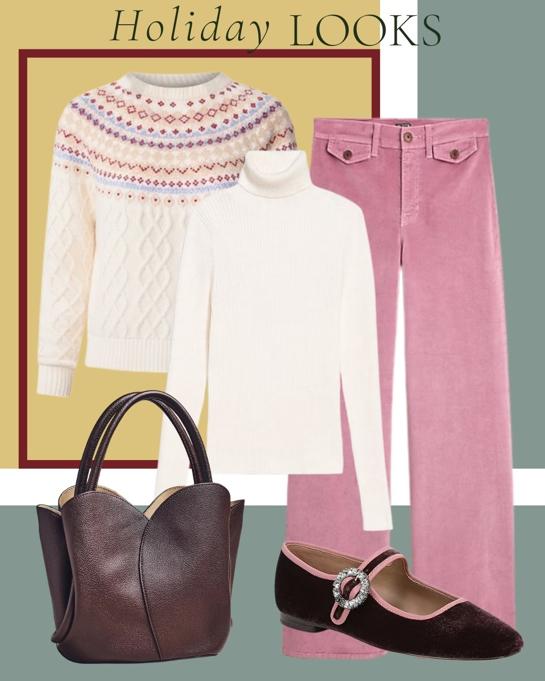 Winter outfit: Ann Taylor fair isle sweater, J Crew wide leg pants, Old Navy turtleneck, Anthropologie tulip bucket bag, and velvet Sam Edelman flats.

#winter outfits #fair isle sweater #wide leg pants

#LTKootd