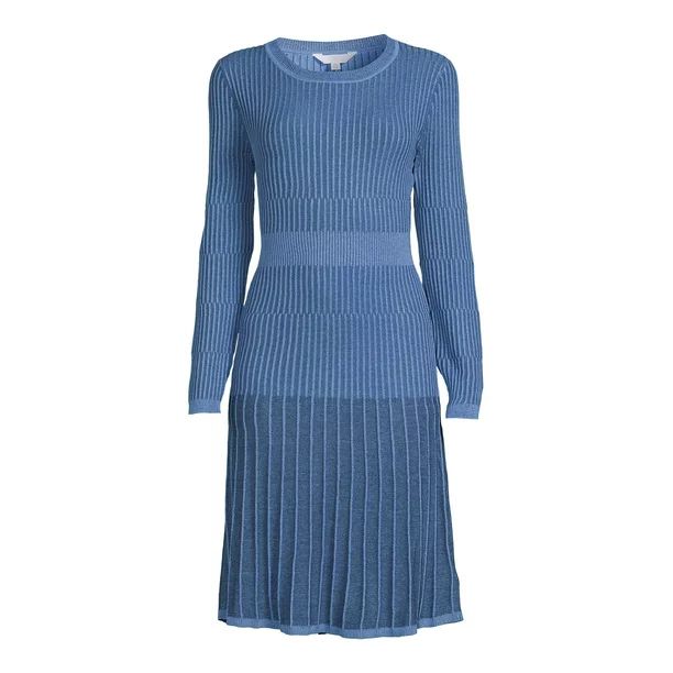 Time and Tru Women's Long Sleeve Plaited Rib Sweater Dress - Walmart.com | Walmart (US)