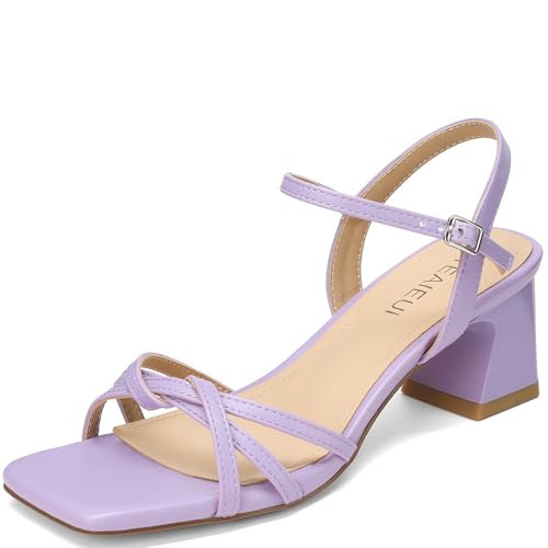 TEAIEUI Women’s Purple Heels – Square Toe Block Heel Sandals, 2.17” Low Heel with Cushioned Insole for Dressy Occasions & Everyday Wear Size 8.5 | Amazon (US)