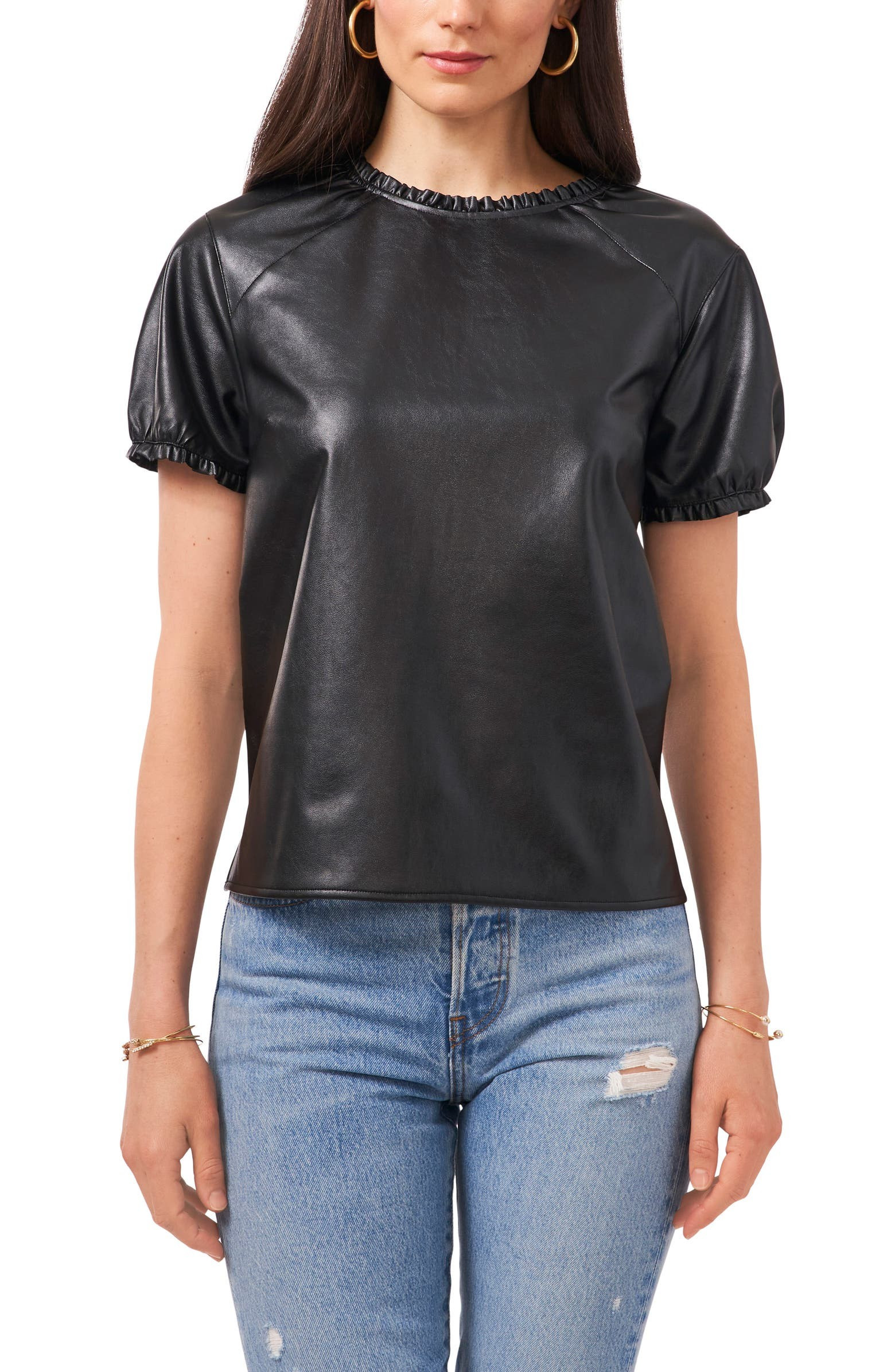 Ruffle Trim Faux Leather Shirt | Nordstrom