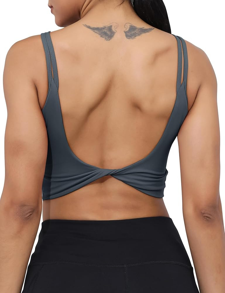 LUYAA Womens Workout Sports Bras Backless Padded Yoga Tank Tops Crop Twist Low Back Cami Bra for ... | Amazon (US)